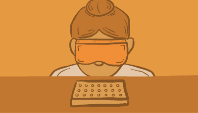 A scientist in orange goggles stares at a multiwell plate and smiles as the liquid in the wells begins to change color